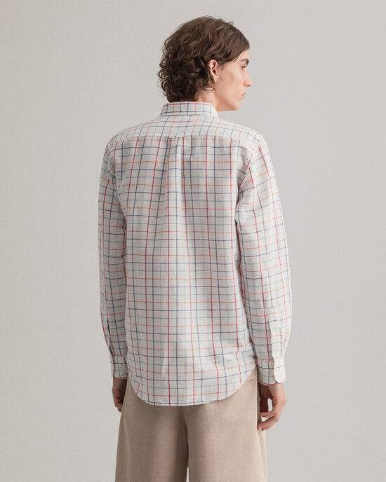 Camicia in misto lino-cotone a quadri regular fit